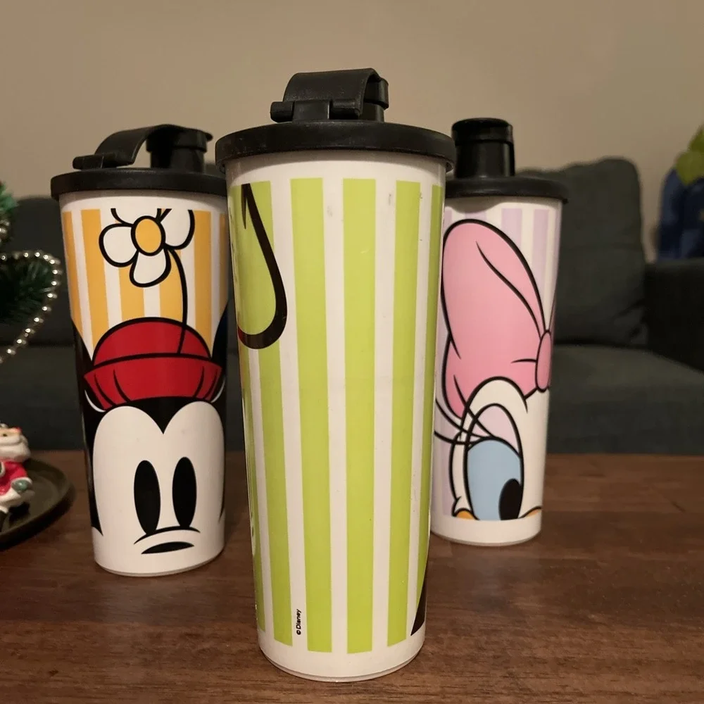 Tupperware Disney Peek A Boo Donald Goofy Minnie Daphne 16 Oz Tumblers Cup 5107‎